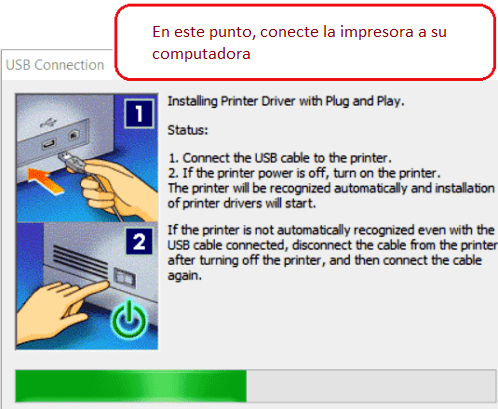 En este punto, conecte la impresora a su computadora.