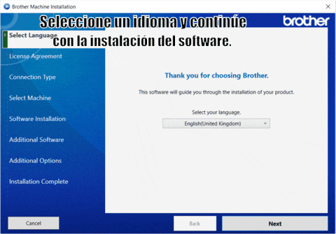 Seleccione un idioma y continúe con la instalación del software.
