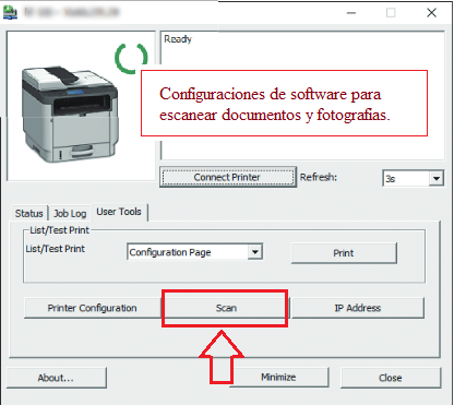 Configuraciones de software para escanear documentos y fotografías.
