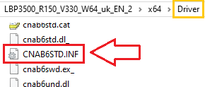 Abre la carpeta donde se extrajo y confirma que ves el archivo: ...\x64\Driver\CNAB6STD.INF