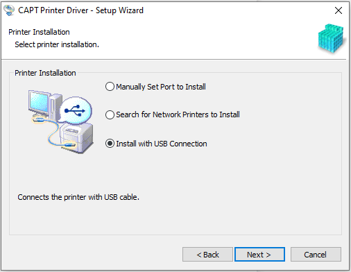 Elija cómo desea conectarse a su computadora y comience a instalar el software