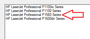 En el paso “Select Printer” (Seleccionar impresora), elige: HP LaserJet Professional P1560 Series