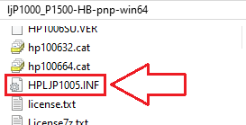 Archivo HPLJP1005.INF en la carpeta extraída