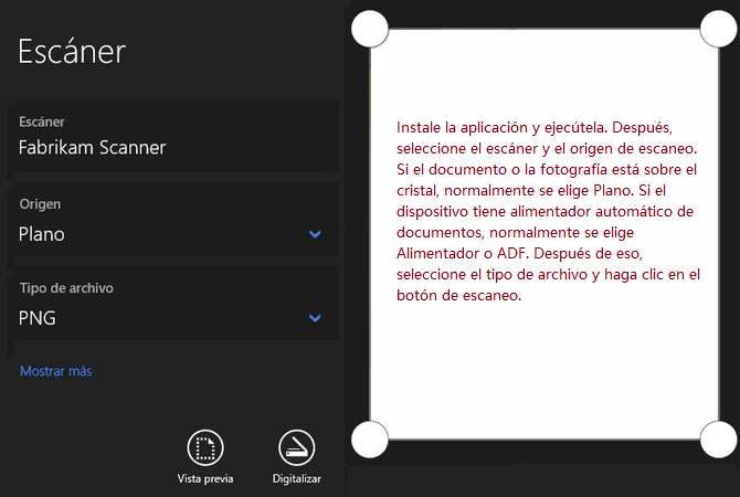 Instale la aplicación y ejecútela. Después, seleccione el escáner y el origen de escaneo