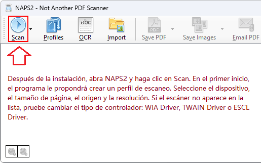 Después de la instalación, abra NAPS2 y haga clic en Scan